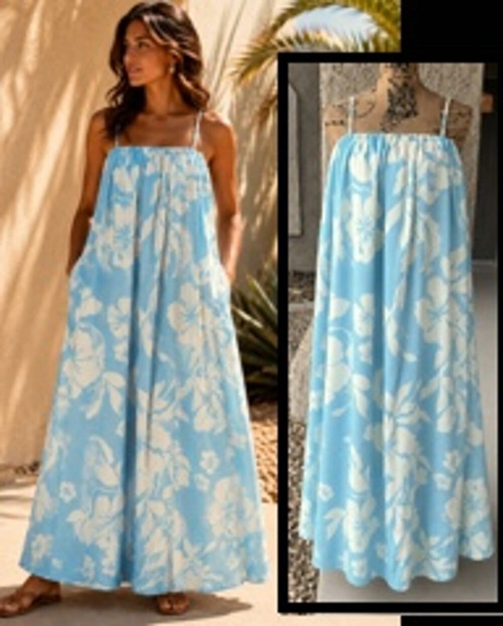 Petal and Pup Margherita Blue Hibiscus Maxi Dress Size XL